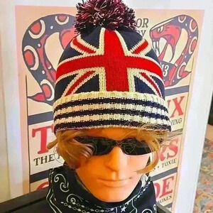 British Union Jack Acrylic Woven Toboggan/Beanie with Ball Hat New